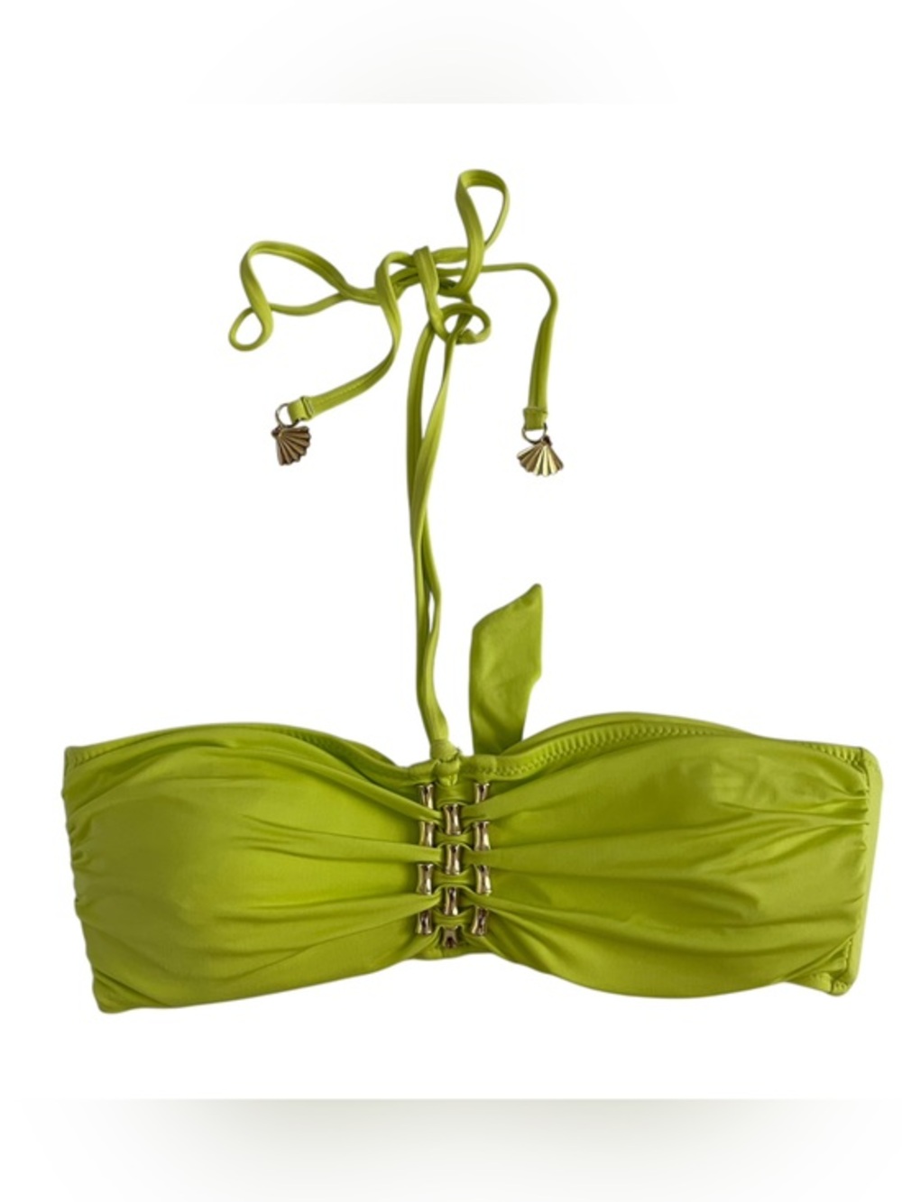 Trina Turk Lime Green Bandeau Swim Top with Decorative gold detailing